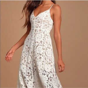 Lulu's One Wish White Lace Midi Dress | Small